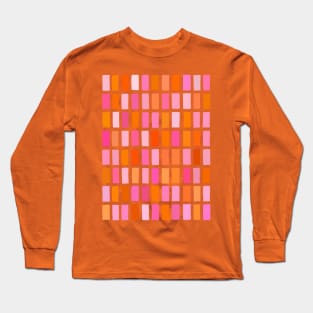 Pink and Orange, Sketchy, Block Pattern Long Sleeve T-Shirt